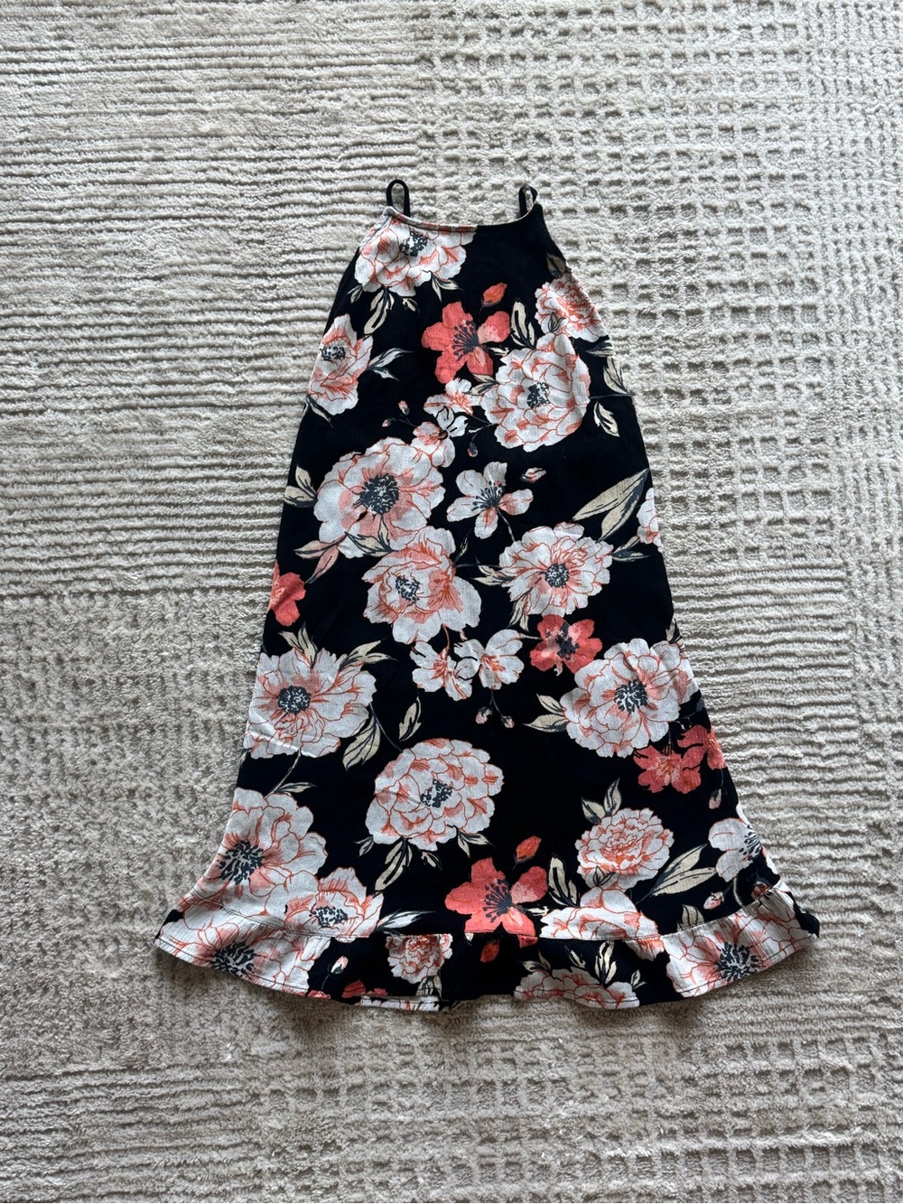 Black Floral halter dress with Coral and Cream Flowers